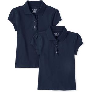 The Children's Place Girls' Short Sleeve Ruffle Pique Polo, 2 Pack (Blue, L)