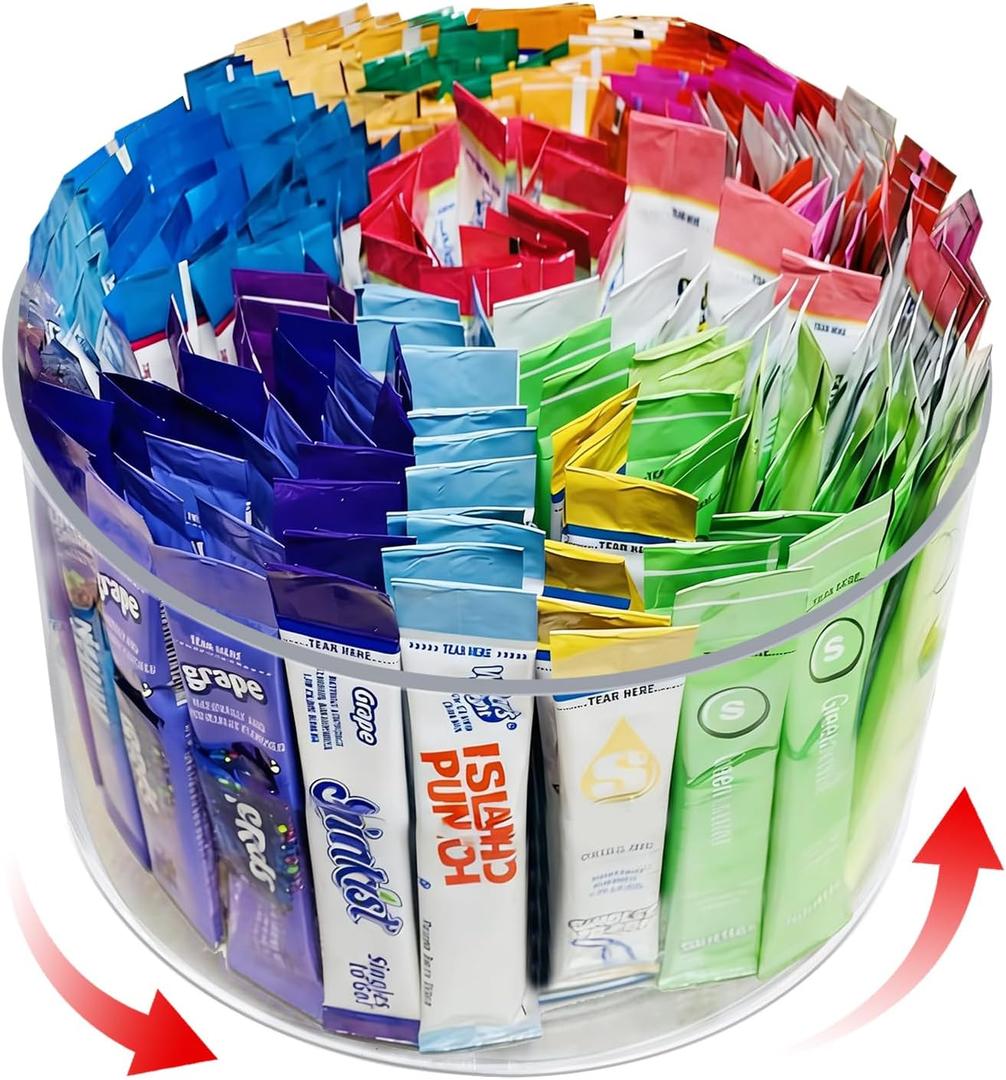 Drink Packet Organizer for Powdered Drink Mix,Powder Packet,Water Packet,Water Flavor Packet,Lazy Susan 360 Turntable Organizer for Drink Mix Necessities (Round - 6 inches)