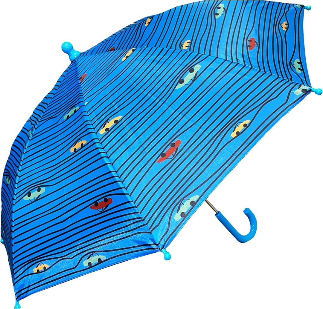 The Weather Station Children's Rain Umbrella, Manual Metal Folding Stick Umbrella, Windproof, Lightweight, Full Coverage Arc (Car Print)
