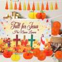 Rainmae Christian Fall Trunk or Treat Car Decorations Kit Include 72.8" x 43.3" Fall for Jesus Backdrop, Paper Tassels, Honeycomb Pumpkins, Orange Balloons for SUV Archway Garage RV Door Decor