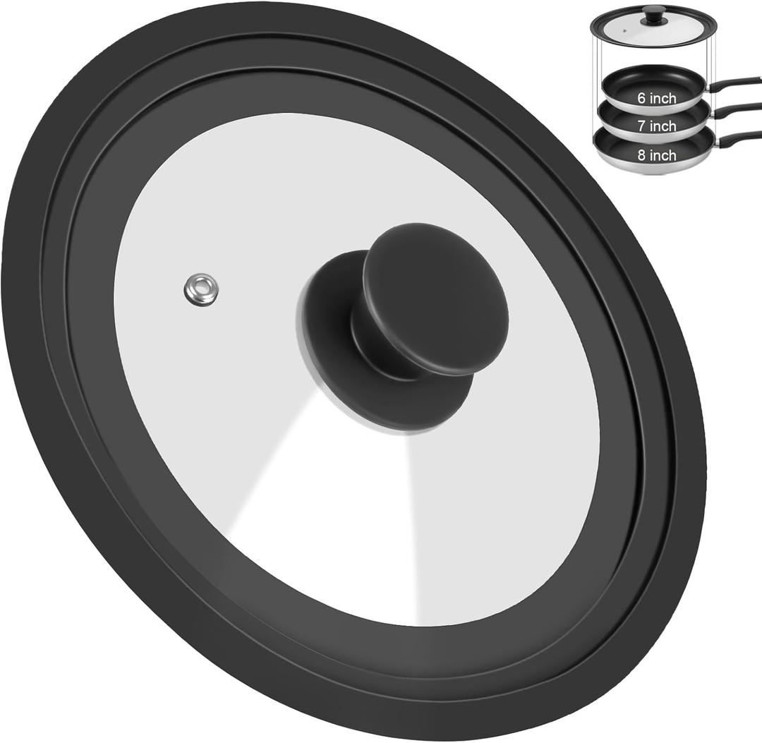 Universal Lid for Pots Pans and Skillets, Pan Cover Fit 6", 7", 7.8" Diameter Cookware, Silicone Replacement Pan Lid Pot Lids for Frying Pans, Cast Iron, Tempered Glass Lid