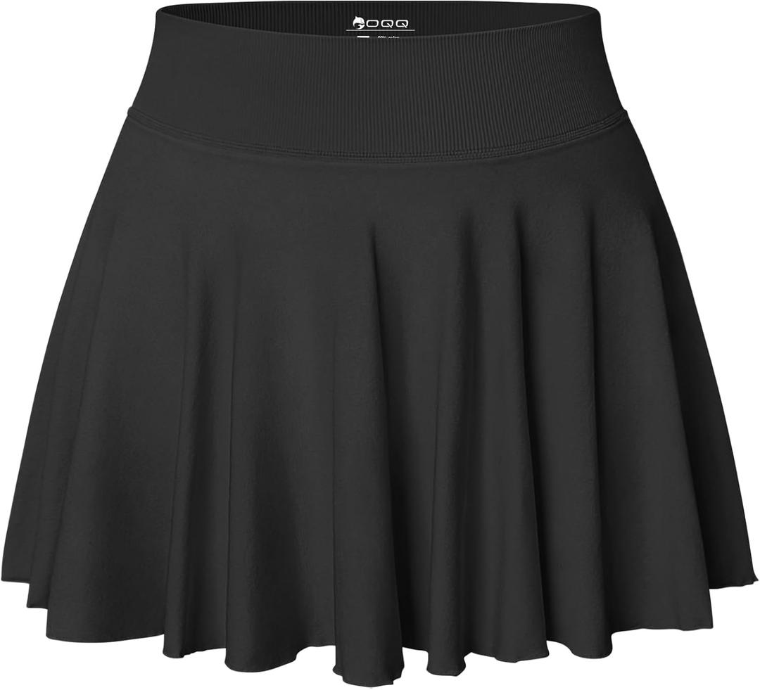 OQQ Women Mini Skirts 2 in 1 Flowy Basic Versatile Stretchy Flared Casual A-line Skirt with Pockets XL