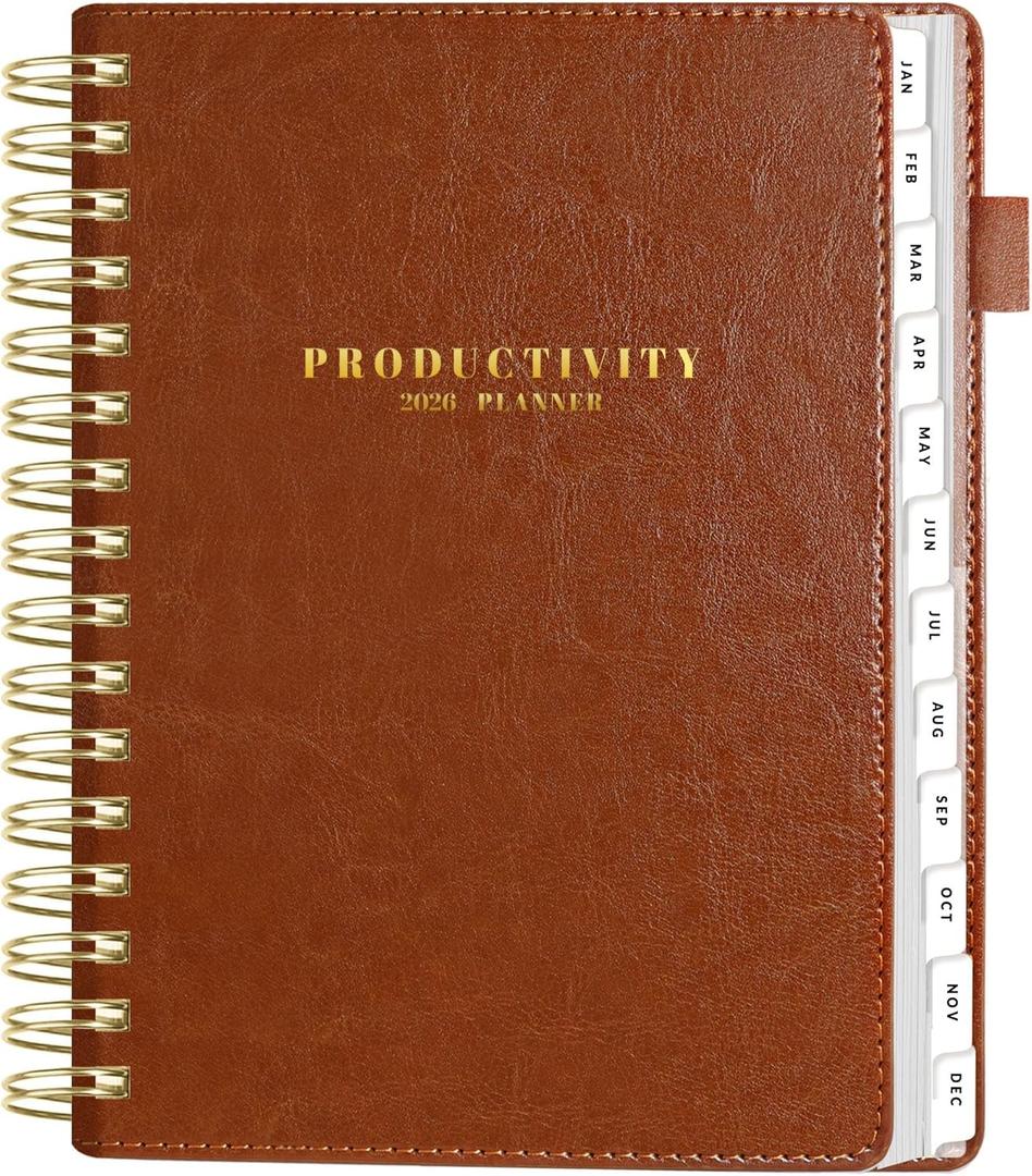 SUNEE 2026 Planner 5.9" x 8.3"  Dated Productivity Planner for Time Management - Daily,Weekly & Monthly Planner to Achieve Goals - Planner 2026 dated from January 2026  December 2026,Brown