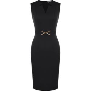 GRACE KARIN Work Dresses for Women 2026, V Neck Business Office Bodyon Dress, Sleeveless Pencil Semi Formal Midi Dress Black XL