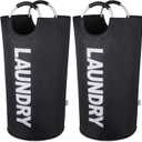 Laundry Basket 2 Pack Collapsible, Freestanding Clothes Hamper Bag with Handles  Tall Folding Dirty Laundry BinSturdy Laundry Sorter for College Dorm, Laundry Room  95L (Black)