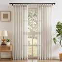 Natural Pinch Pleated Semi Sheer Curtains Textured Linen Blend Light Filtering Back Tab Window Curtains for Living Room Bedroom Slub Yarn Pinch Pleat Drapes with Hooks 2 Panels, 40" Wx95 L