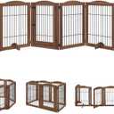 unipaws Pet Playpen with Wood and Wire, 6 Panels Extra Wide Freestanding Walk Through Dog Gate with 4 Support Feet, Foldable Stairs Barrier Pet Exercise Pen for Dogs Cats
