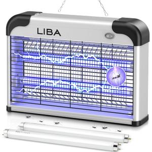 LiBa Electric Bug Zapper, Indoor Insect Killer - (2) Extra Replacement Bulbs - Fly, Mosquito Killer and Repellent - Lightweight, Powerful 2800V Grid, Easy-to-Clean, with a Removable Washable Tray.