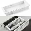 LemonRoad 2 Pcs Sliding Drawer Organizer Bin Bamboo Drawer Expandable Bins Utensil Organizer for Kitchen Spoons Forks Knives (White)