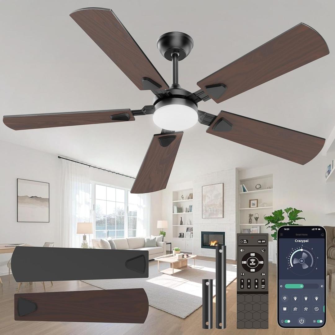 Ceiling Fans with Lights, 52 Inch Modern Ceiling Fans with Lights and Remote Control, DC Reversible Motor, Noiseless, 3CCT, Ceiling Fan for Bedroom, Living Room, Apartment Indoor/Outdoor Use (Black)