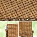 LazBlinds No Drill Bamboo Roman Shades, 35" W x 64" H, Highfield Teak | Privacy Cordless Blinds for Interior Windows, Top Down Bottom Up (TDBU) Room Darkening Roll Up Bamboo Blinds for Windows