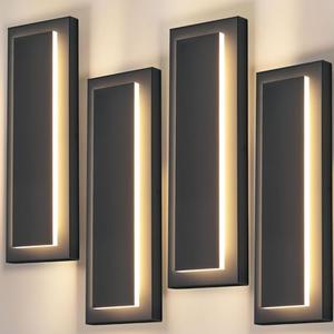 ZSMAIKU 4 Packs Modern Exterior Lighting Fixtures, Black LED Outdoor Porch Wall Light, 16 in Long Outside Lights for House, Front Door, Patio, Waterproof Outdoor Sconce Lights, 3000K Warm White 12W