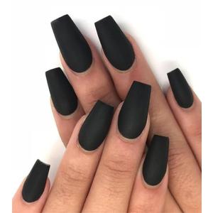 Black Press On Nails - Aegenacess Press On Nails Coffin, Matte Fake Nails with Glue Sticker, Press On Nails Long, Solid Color Stick On Nails in 12 Sizes, 24PCS Glue On Nails, Black Velvet