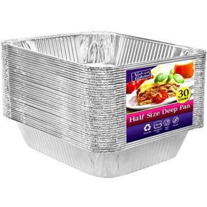 Aluminum Pans Half Size, 9X13, Extra Heavy Duty Disposable Foil Pans For Baking (30 Pack) Roasting & Chafing, Deep Tin Foil Bakeware, Steam Table Tray, Cookware, Food Prepping, Cake & Oven Pan