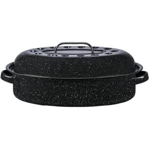Granite Ware 15-Inch Covered Oval Roaster - Enamel Steel Basic Cookware, Nonstick & Chemical-Free, Dishwasher Safe - 10 Lb Capacity, Large Roasting Pan for Meats, Poultry, Vegetables (Speckled Black)