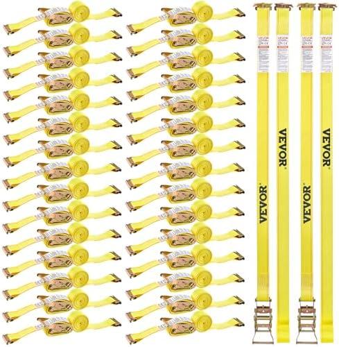 VEVOR E Track Ratchet Straps (30-Pack), 2" x 15'E-Track Straps 4400 LBS Breaking Strength, Polyester Webbing & Spring Fitting & Ratchets, Durable Tie-Downs for Tires Motorcycles Trailers Loads Yellow