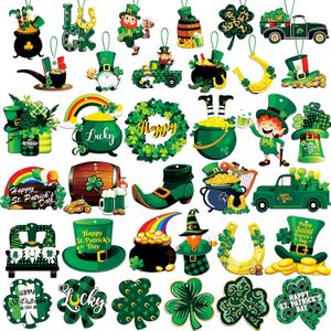 St. Patricks Day Decorations 36pcs Wooden Shamrock Ornaments, Spring Lucky Irish Day Tree Ornaments St Patrick's Day Home Party Hanging Decorations