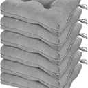 HARBOREST Chair Cushions for Dining Chairs Set of 4 - Chenille Tufted Kitchen Chair Cushions with Ties and Non-Slip Bottom, Foam Chair Pads for Dining Chairs, 17" x 17", Light Grey