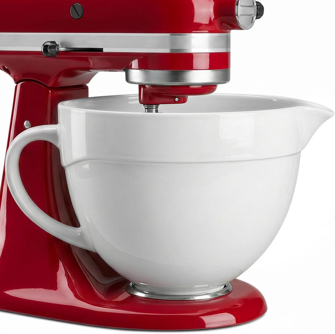 5 QT Ceramic Mixer Bowl Compatible with KitchenAid Tilt-Head Stand Mixers 4.5-5 Quart, Food-Grade Polished Mixing Bowl with Anti-slip Handle & Secure Locking Clasp, Microwave & Oven Safe