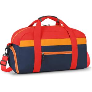 WOOMADA Travel Duffle Bag, Weekend Bag with Wet Pocket & Trolley Sleeve, Overnight Duffel(red&dark blue)