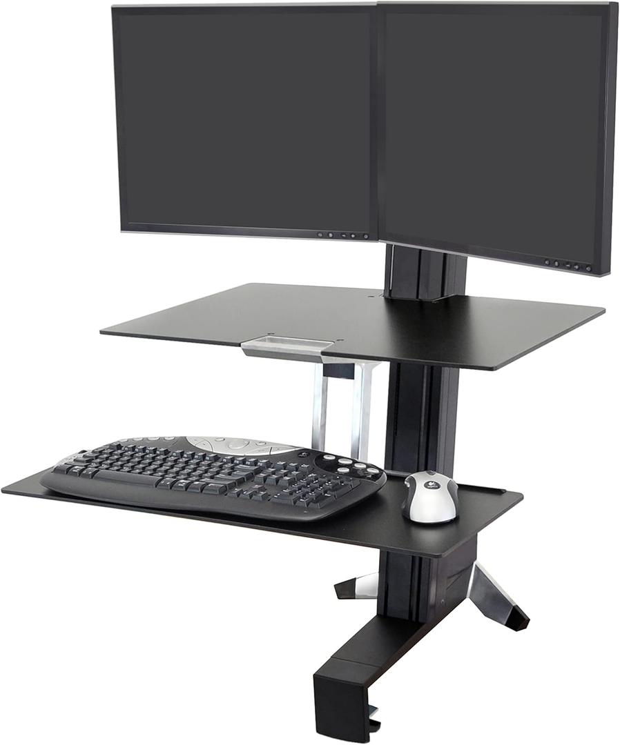 Ergotron  WorkFit-S Dual Monitor Standing Desk Converter, Sit Stand Workstation for Tabletops  with Worksurface, Black