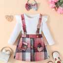 Baby Girl Clothes Sets: 3 Piece Skirt Sets Ribbed Top Plaid Skirts with Headband Fall Outfits for Toddler 6-48 Months (Pink)