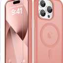 for iPhone 15 Pro Case, Matte Magnetic Phone Cover [with 1 Screen Protector] [Support for MagSafe] [Shockproof Military Grade Protection] Translucent Frosted Back, Pink
