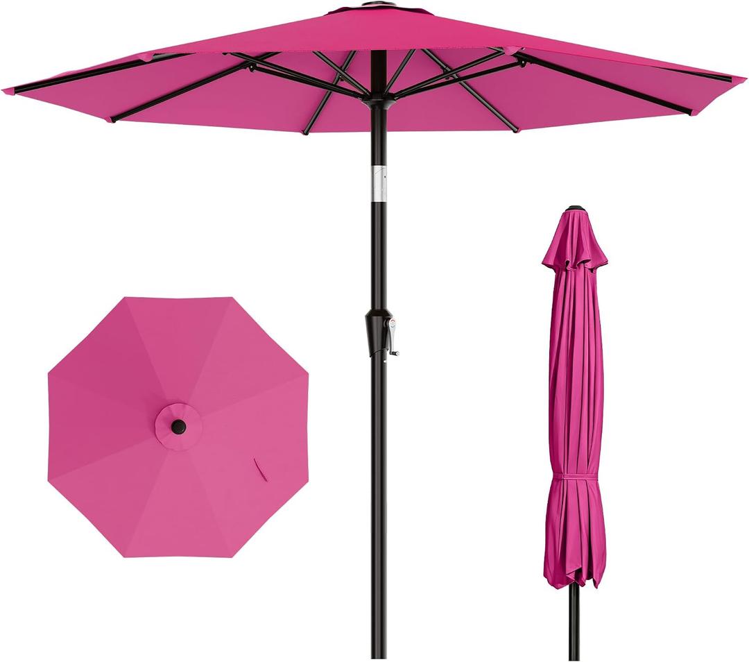 AreShark 10 FT Outdoor Patio Umbrella, Patio Table Umbrella with Push Button Tilt and Crank, Outdoor Patio Umbrellas with 8 Fiberglass Ribs, Patio Umbrellas for Market, Garden, Pool (Rose Pink)