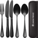 Portable Utensils Set with Case,Reusable Office Flatware Set,Healthy Travel Cutlery Set Stainless Steel 2 Fork, 2 Spoon,2 Knife Cutlery Ideal for Travel, Lunch Box and Camping (Black 3 PCs-2 Sets)