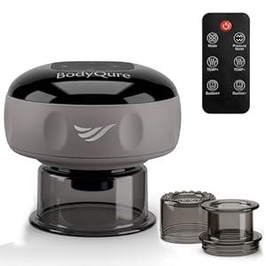 BodyQure 7-in-1 Smart Cupping Therapy Massager – Electric Cupping Device with 12 Heat & Suction Levels, Red Light – Cupping Device for Muscle Relief & At Home Use, Gray