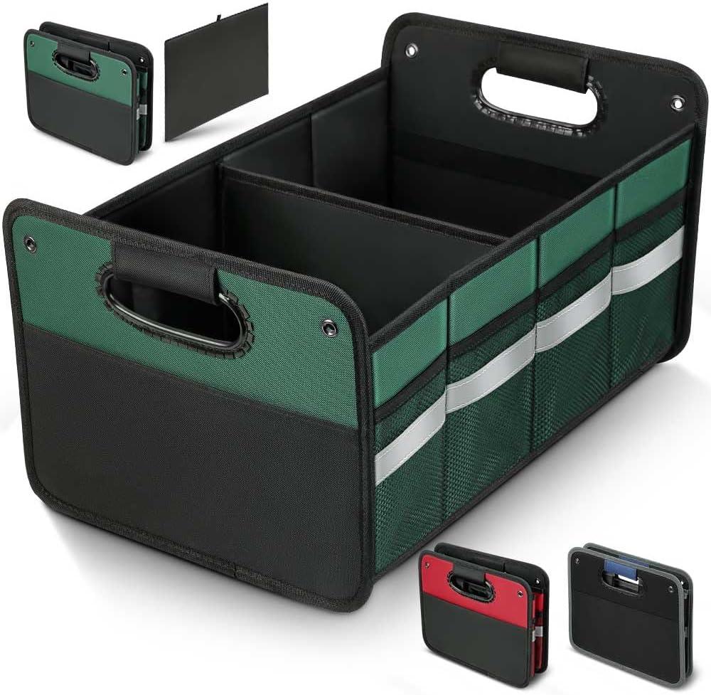 Car Trunk Organizer, Car Storage Organizer, Collapsible Multi Compartment for Car, Suv, Sedan, Truck, 100L, Extra Larger (Green, 50L) (Medium)