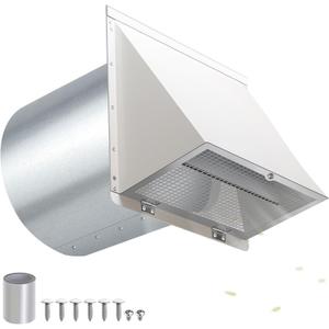10 Inch Hooded Wall Vent with Screen and Damper,Galvanized Steel Exterior Wall Exhaust Vent Cover Cap for Kitchen Range Hood Duct Ventilation Outside Air Exhaust Applications,White
