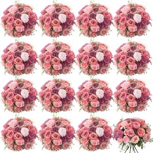 Geosar 16 Bundles Artificial Peonies Flowers Fake Silk Peony Bouquet Faux Peonies Flowers Bulk for Decoration Vase Floral Arrangements Wedding Party Table (Pink Lavender)