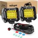Nilight 2PC 4Inch Yellow Led Pods Triple Row 60W Flood Spot Combo Driving Fog Lights with 16AWG Switch Wiring Harness Kit-2 Leads for Offroad Pickup Trucks ATV UTV SUV