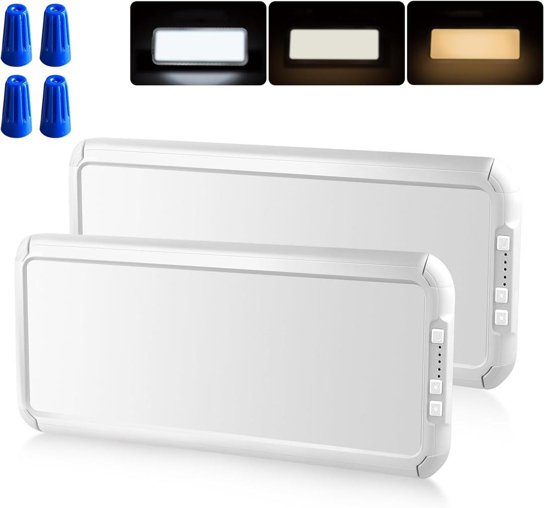 Miady RV LED Interior Light 1500 Lumen 16.5" x 6.3", Thin 12Volt Ceiling Lights with 5 Levels of Dimming and 3 Color Temperature 3500-6500K Switches, for Car/Trailer/Camper/Boat, Pack of 2 (White)
