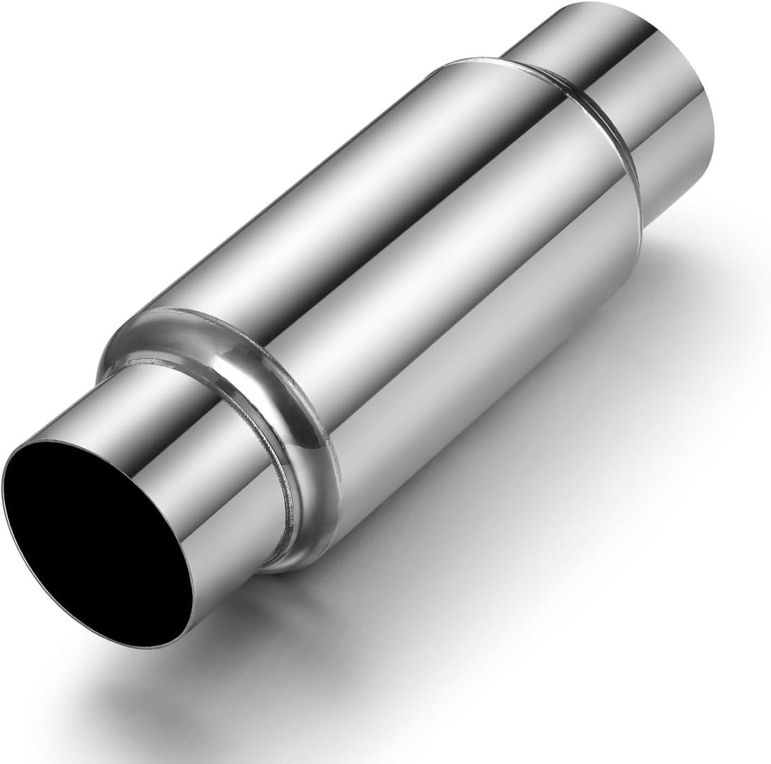 3" Inlet Exhaust Resonator, 3" Outlet 11.5" Overall Length Stainless Steel Performance Muffler, Straight Through Design, Weld-On, Universal for Car Truck, Polished (Silver)
