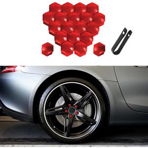 20PCS Lug Nut Covers, 17mm Hexagonal Nut Covers with Removal Tool, Wheel Center Bolt Caps, Car Wheel Nut Caps Automotive Exterior Accessories Universal for Most Car Lug Nut Caps (Red)