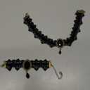 Gothic Victorian Style Vampire Choker Necklace Bracelet Earrings Set, Halloween Pirate Steampunk Witch Vampire Costume Accessories Jewelry for Women, Adjustable Size (Black-Style 1)