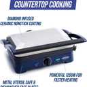Blue Diamond Ceramic Nonstick, Electric Contact Sizzle Griddle with Grill and Waffle Plates, Open Flat Design, Dishwasher Safe Removable Plates, Adjustable Temperature Control, PFAS-Free, Blue