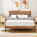 Simenmax Queen Size Bed Frame with Headboard, Mattress Foundation with All Sturdy Metal Support, Under Bed Storage, No Box Spring Needed, Rust Brown