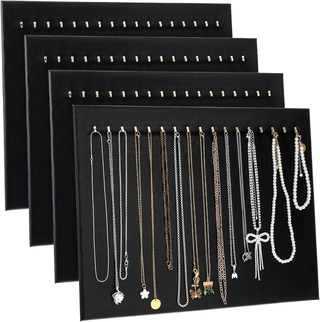 Necklace Display Stand, 4 Packs Jewelry Display Stands for Selling Black Necklace Stand Hanging Jewelry Bracelet Chain Holder Necklaces Holder Organizer Stands with Hooks for Vendors, Stores, Home