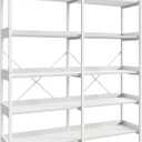 Huuger 5 Tier Bookshelf, Display Bookshelf with 10 Open Shelves and Raised Baffle, 47.2 Inch Straight Wide Bookcase with Metal Frame and Wooden Board, Adjustable Feet, White