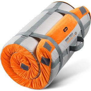 3 Inch Memory Foam Camping Mattress, Dual Layer Thick Sleeping Camp Pad for Car Tent Cot, Roll-Up Portable Glamping Floor Bed for Guests Sleepover (Twin XL: 80*38*3", Honey Orange)