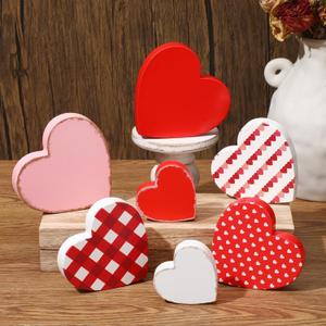 GlikCeil 7 Pcs Valentine's Day Wooden Heart Signs Valentine's Day Decorations Red Pink Heart Tabletop Centerpiece Rustic Tiered Tray Decor for Valentines Wedding Anniversary Farmhouse Party
v