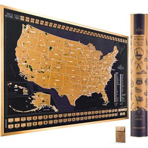 Scratch Off Map of United States 36" x 24" Frameable USA Scratch Map with National Parks, Highest Peaks and Vibrant Colors, Ideal for Travelers, Black