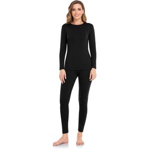 WEERTI Thermal Underwear for Women Long Johns with Fleece Lined Base Layer Women Cold Weather Top Bottom (Medium, Black)