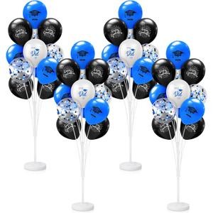 Kasyat 4 Set Blue and Black Graduation Balloons Stand High 53 Inch Class of 2026 Balloon Column Stand Kit Congrats Grad Latex Balloons for Graduation Floor Table Centerpieces Party Decoration