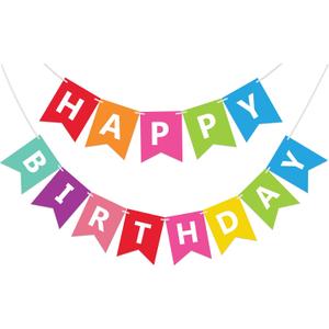 Fecedy Colorful Happy Birthday Banner Bunting Pre-Strung No DIY for Birthday Party Decorations (Multi)