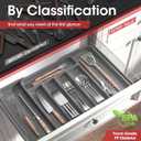 Aujen Silverware Organizer - Expandable Kitchen Drawer Organizer, Adjustable Utensil Organizer, Cutlery Tray for Forks, Knives, Multipurpose Kitchen Organizers and Storage Solution, Grey, Medium