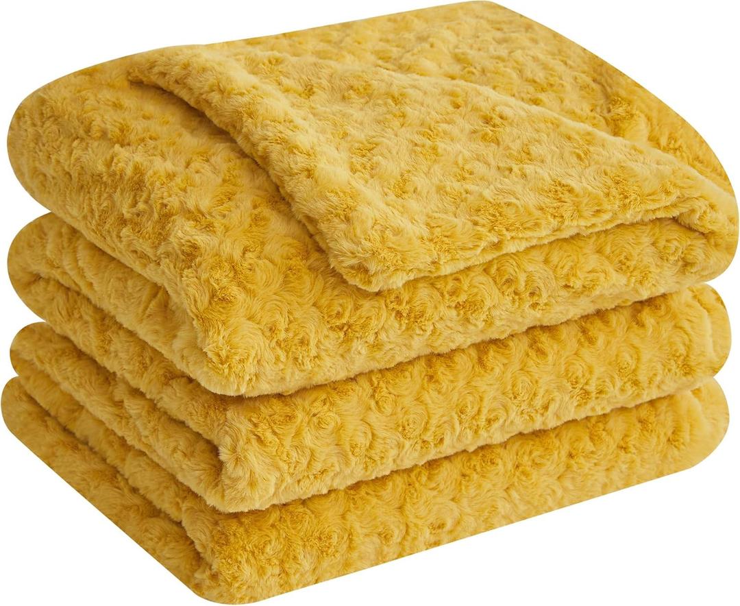 Double-Sided Faux Fur Throw Blanket, Fuzzy Soft Plush Thick Warm Fluffy Shaggy Fuzzy Blanket for Couch, Sofa, Bedroom, Luxury Blanket Valentines Day Gifts for Her, Yellow, 50"x60"